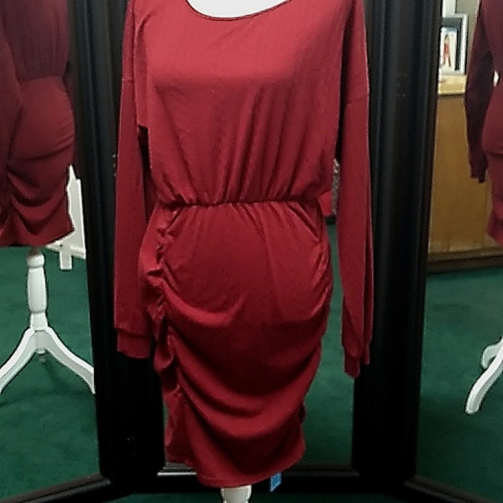Bodycon red waist ruched dress